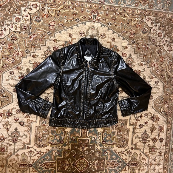 y2k Black Studded Women's leather Jacket - Picture 2 of 6